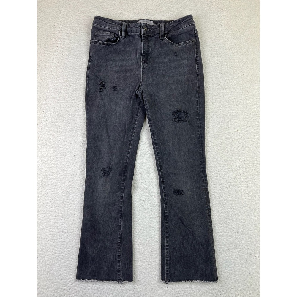Free People Jeans Womens 29 Black Distressed Raw Hem Straight Leg Stretch Denim
